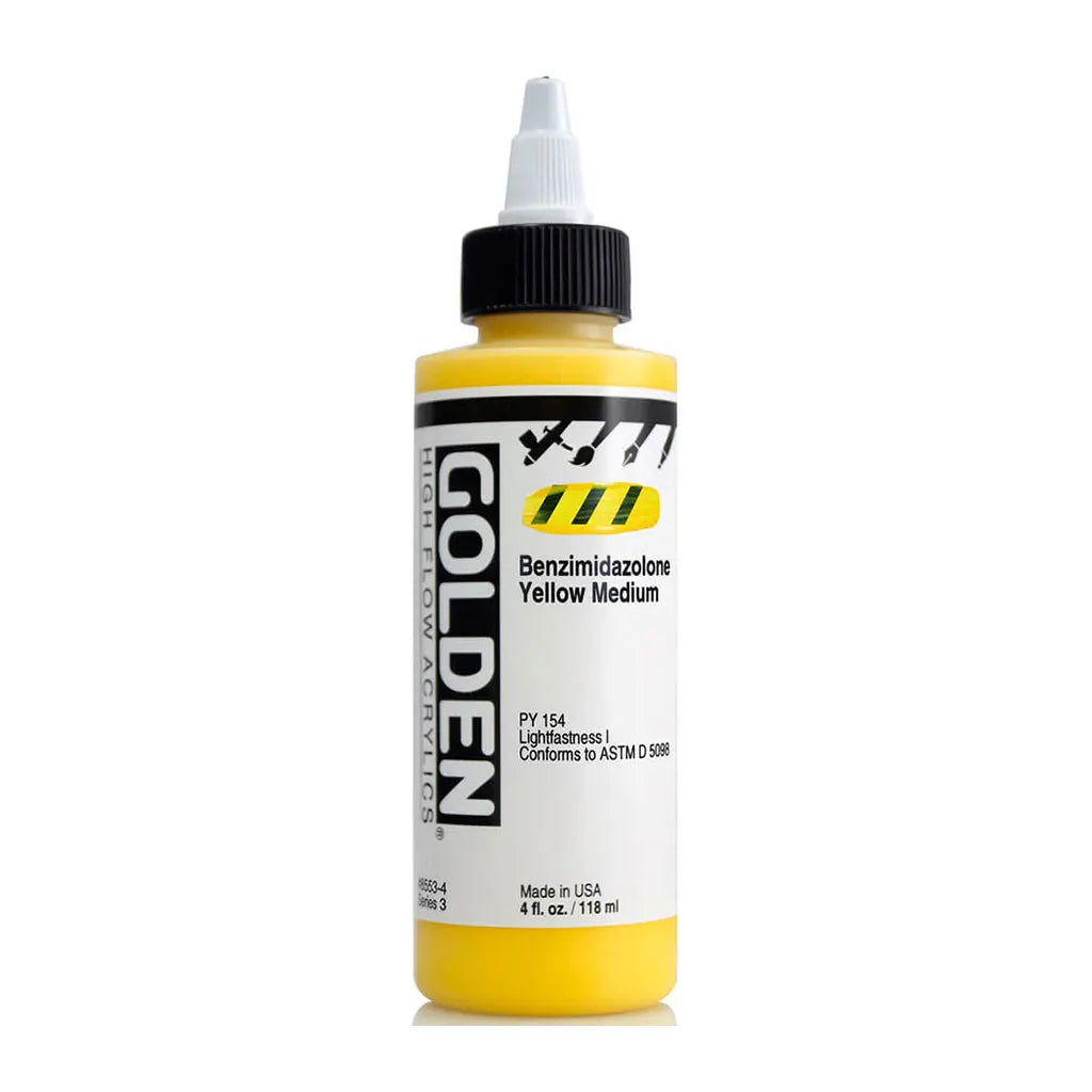 Golden High Flow Acrylic Paint 4oz Benzimidazolone Yellow Med S3