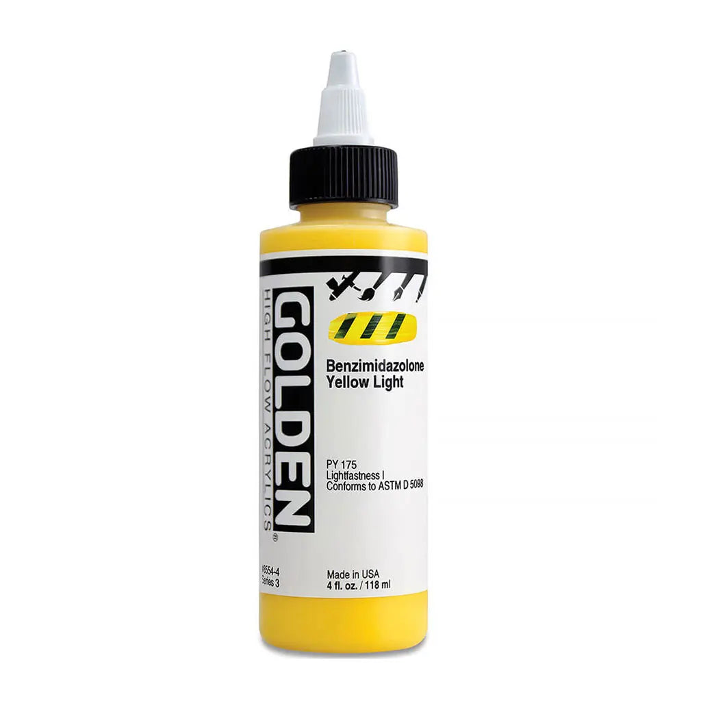 Golden High Flow Acrylic Paint 4oz Benz. Yellow Light S3