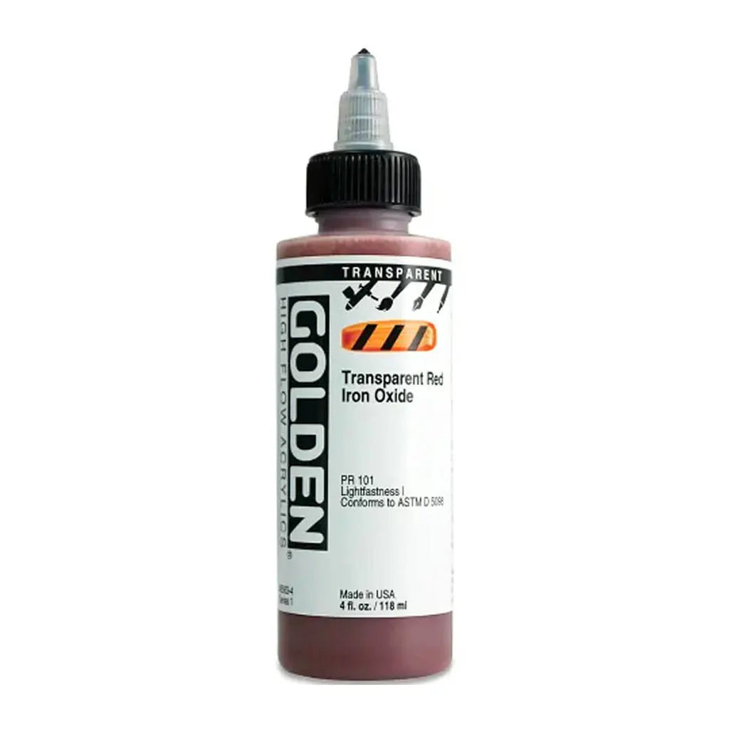 Golden High Flow Acrylic Paint 4oz Transparent Red Iron Oxide S1