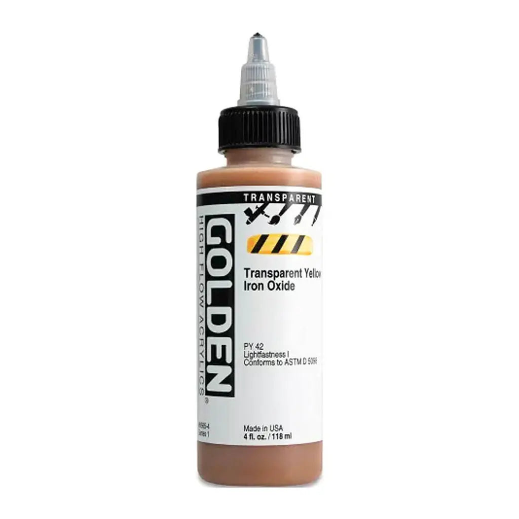 Golden High Flow Acrylic Paint 4oz Transparent Yellow Iron Oxide S1