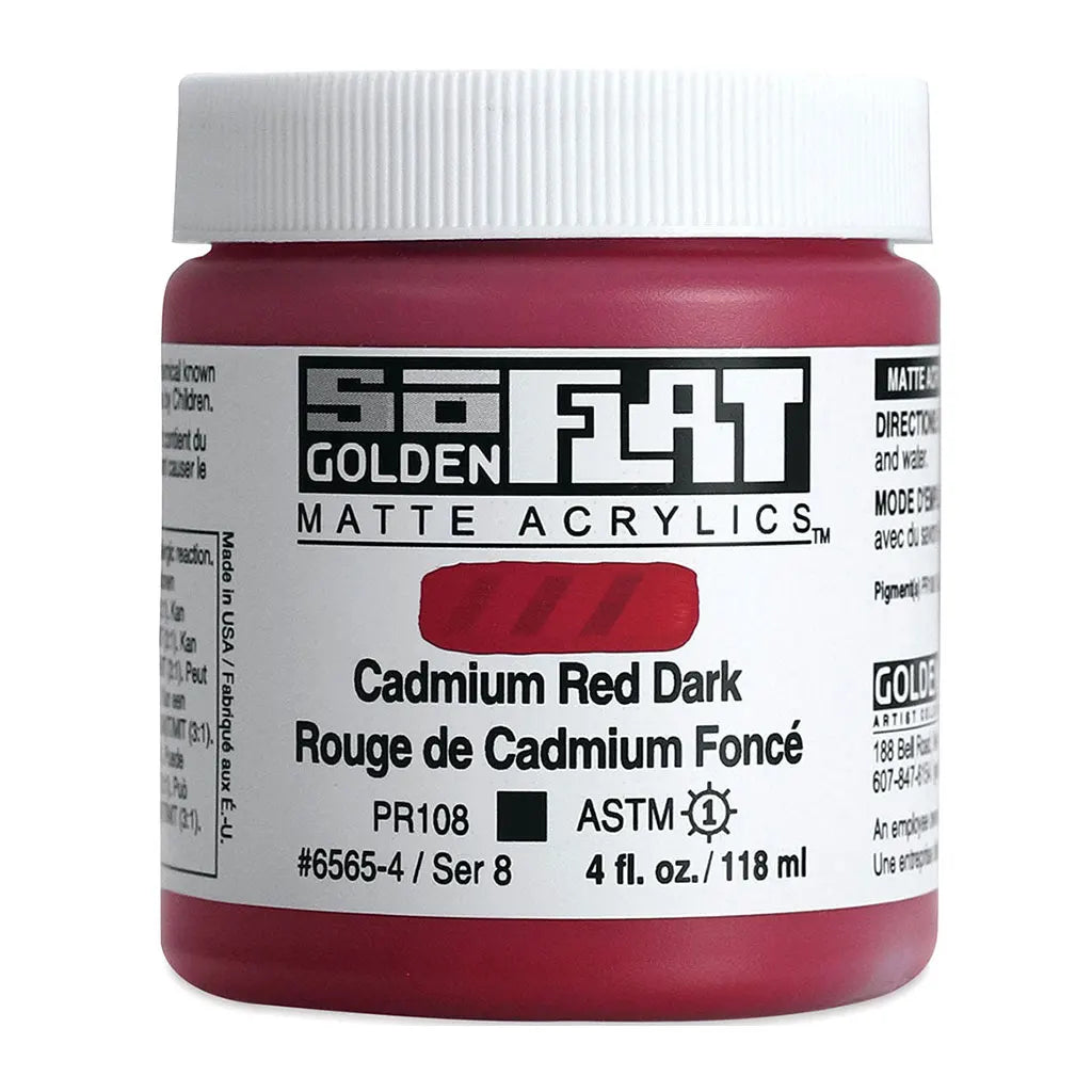 Golden SoFlat Matte Acrylic Paint 4oz Cadmium Red Dark S8