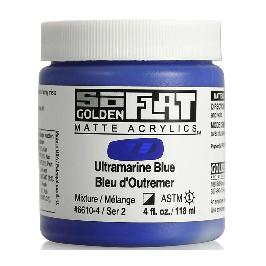 Golden SoFlat Matte Acrylic Paint 4oz Ultramarine Blue S2
