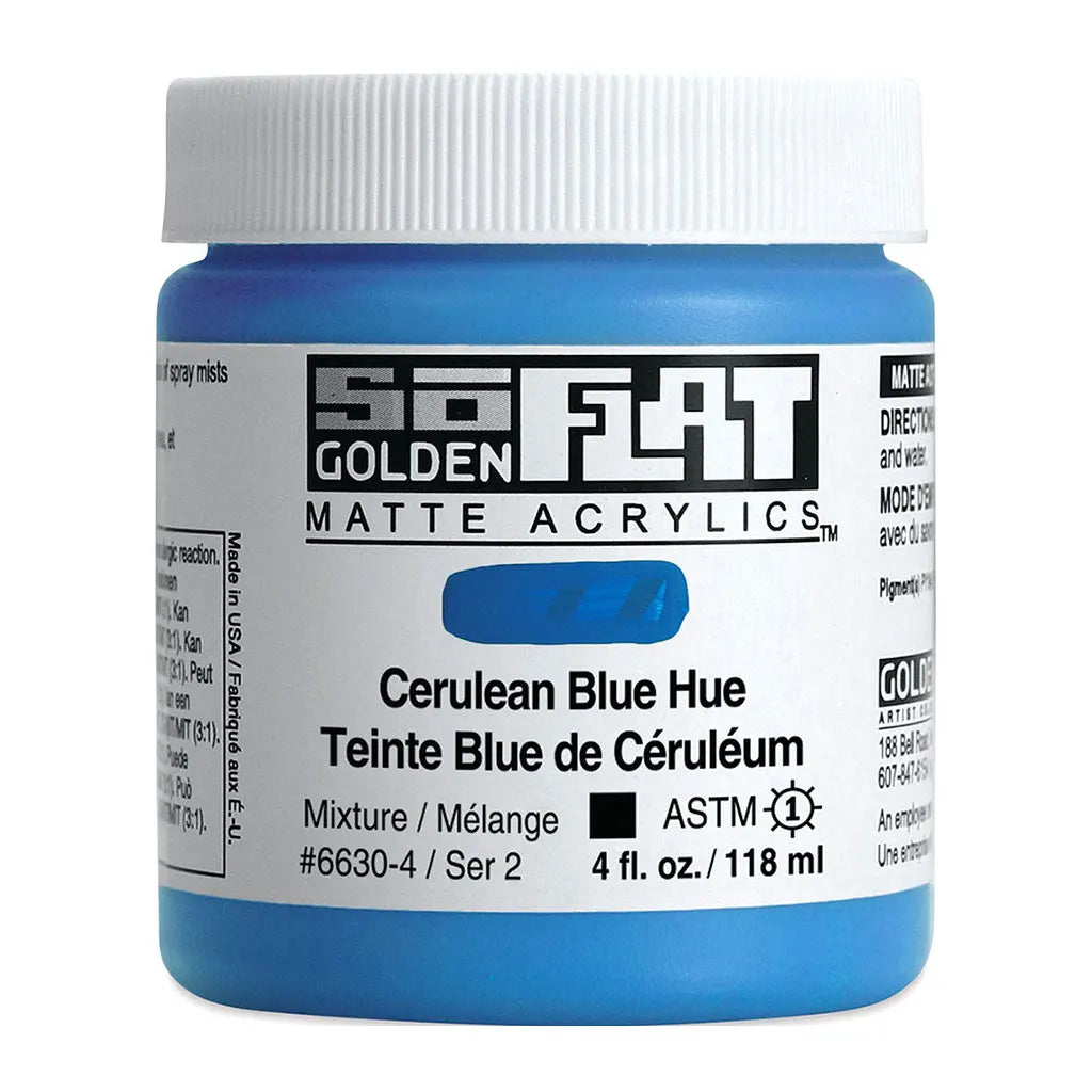 Golden SoFlat Matte Acrylic Paint 4oz Cerulean Blue Hue S2
