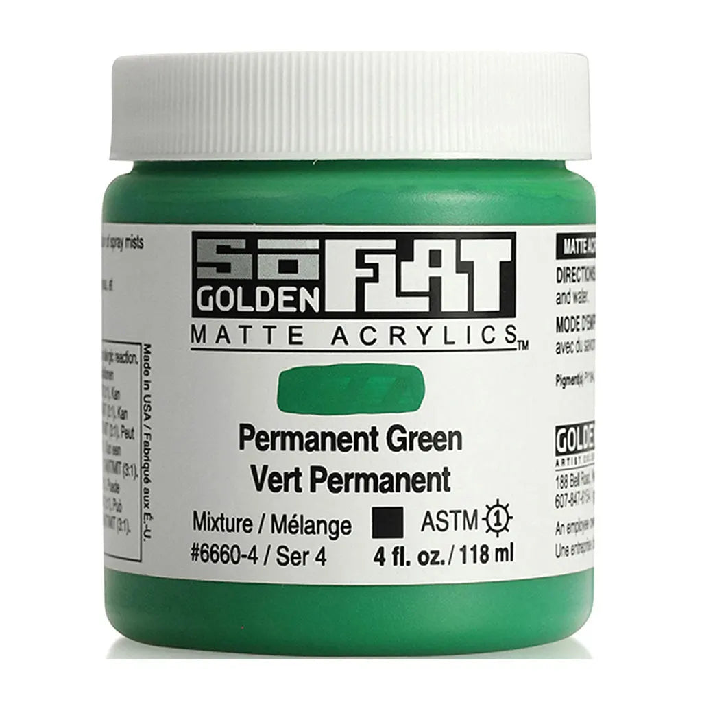 Golden SoFlat Matte Acrylic Paint 4oz Permanent Green S4