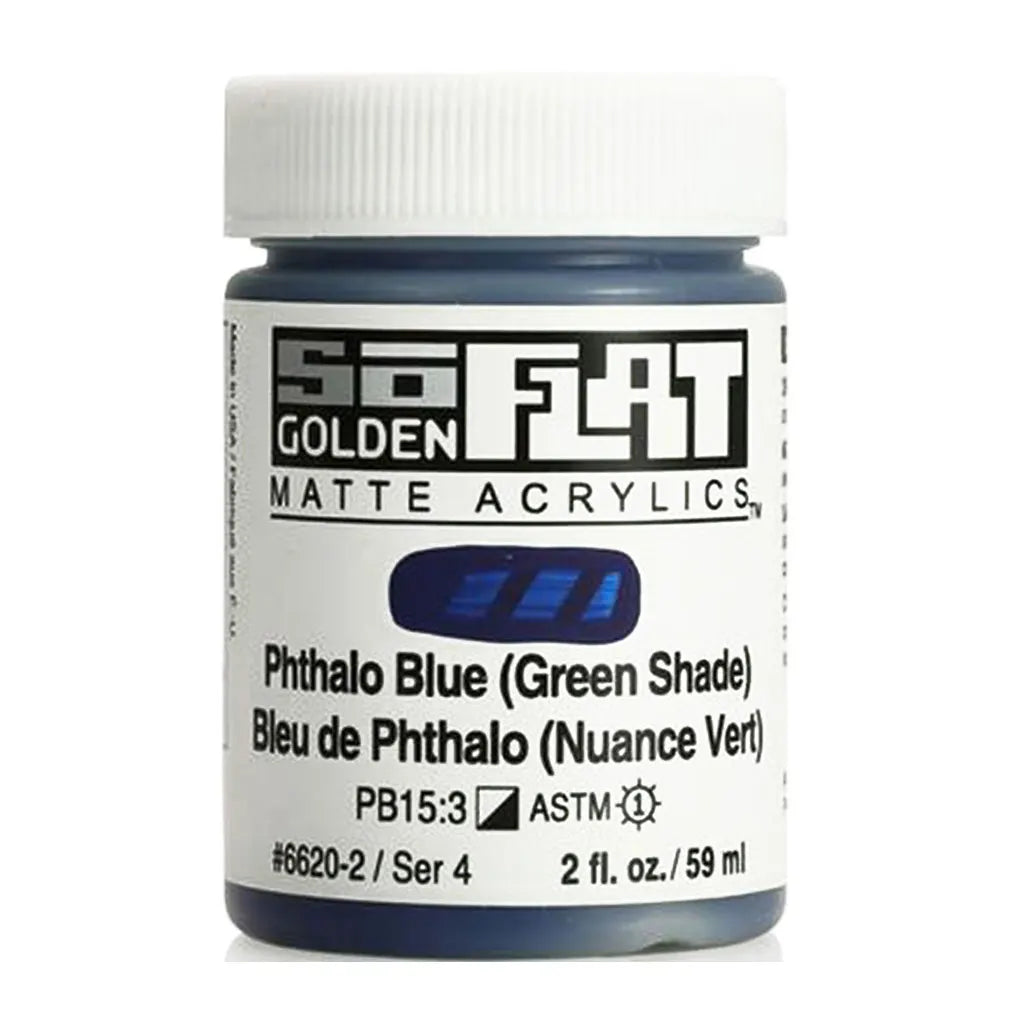 Golden SoFlat Matte Acrylic Paint 2oz Phthalo Blue Grn Shade S4