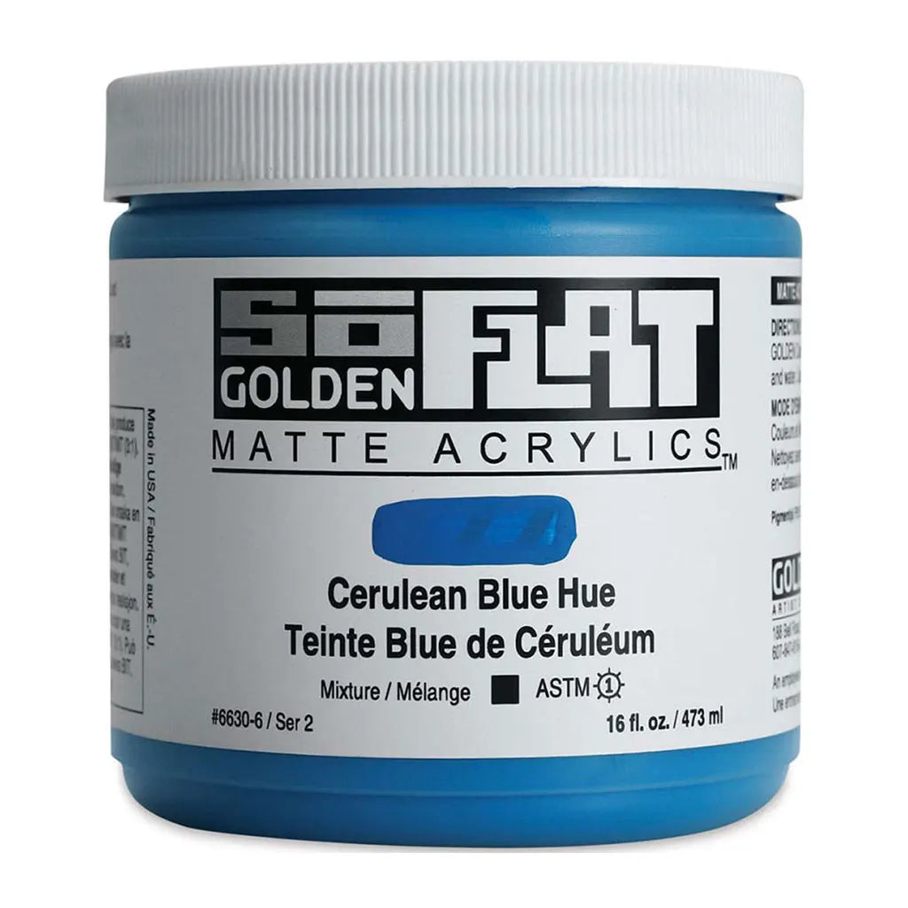 Golden SoFlat Matte Acrylic Paint 16oz Cerulean Blue Hue S2