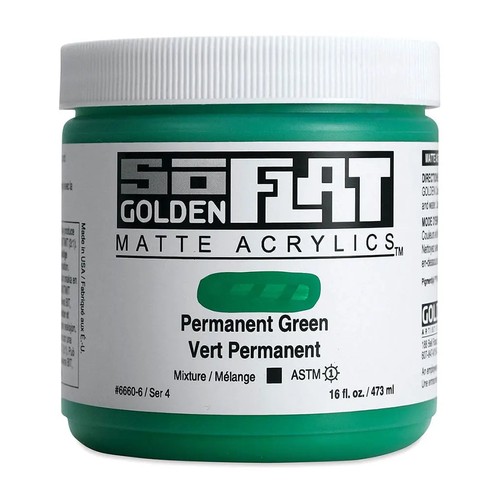 Golden SoFlat Matte Acrylic Paint 16oz Permanent Green S4