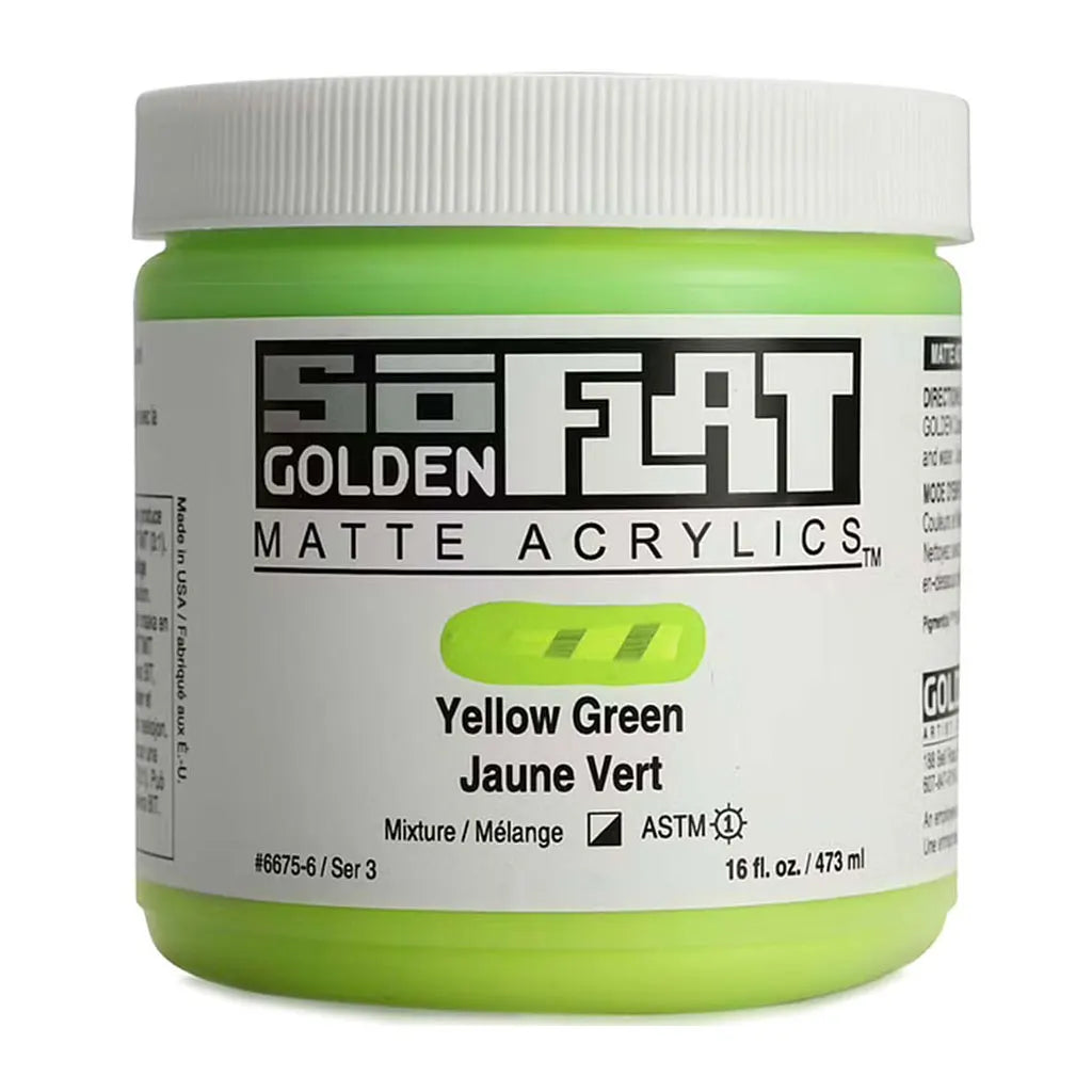 Golden SoFlat Matte Acrylic Paint 16oz Yellow Green S3