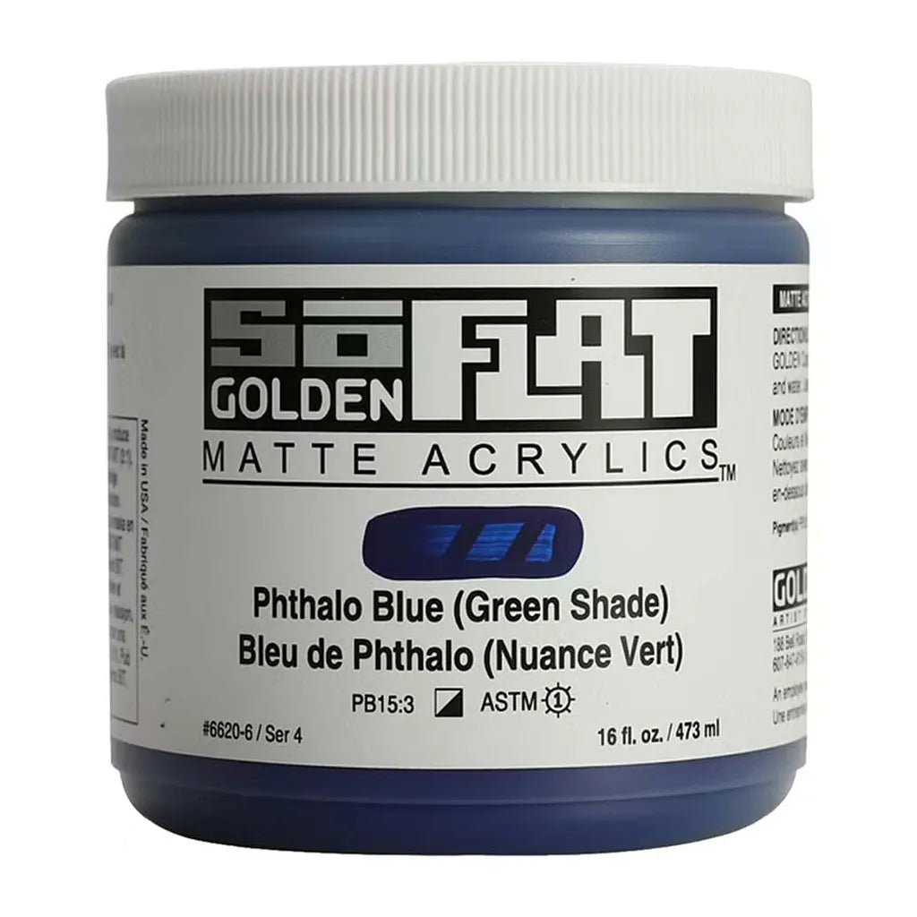 Golden SoFlat Matte Acrylic Paint 16oz Phthalo Blue Grn Shade S4