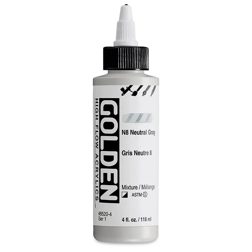 Golden High Flow Acrylic Paint 4oz N8 Neutral Gray S1