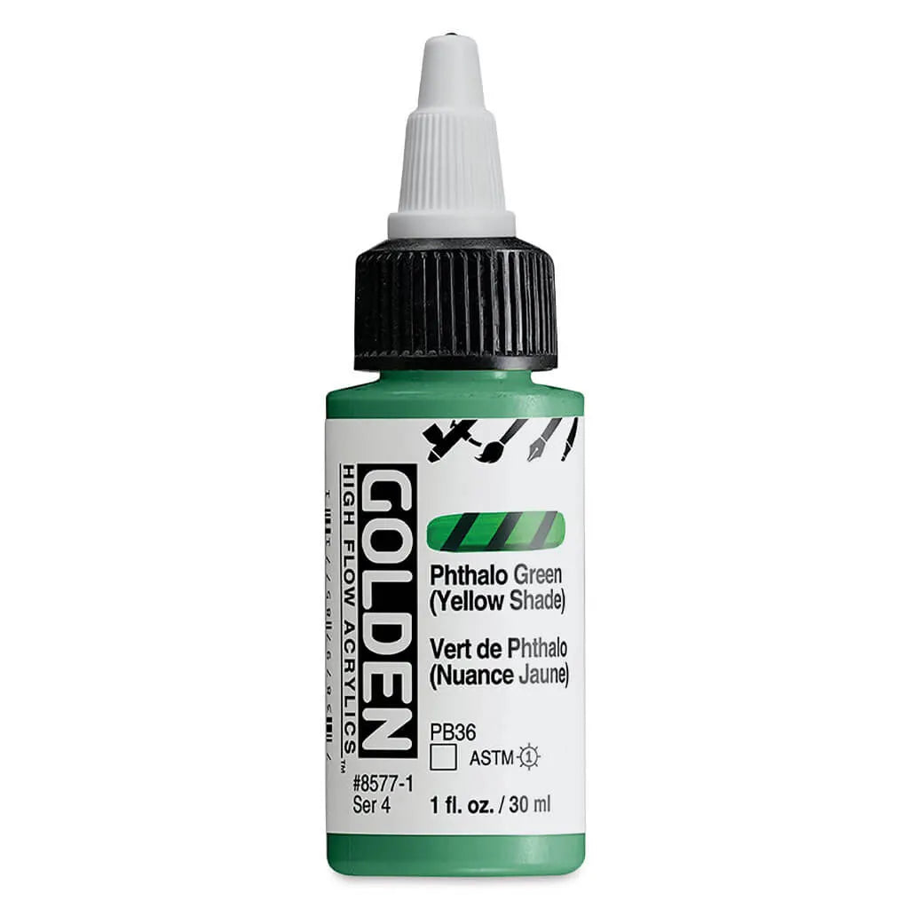 Golden High Flow Acrylic Paint 1oz Phthalo Green Yellow Shade S4