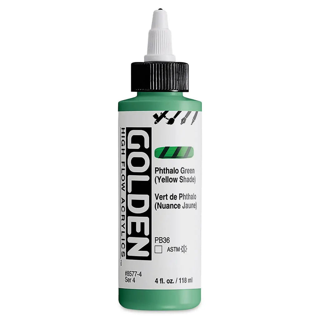 Golden High Flow Acrylic Paint 4oz Phthalo Green Yellow Shade S4
