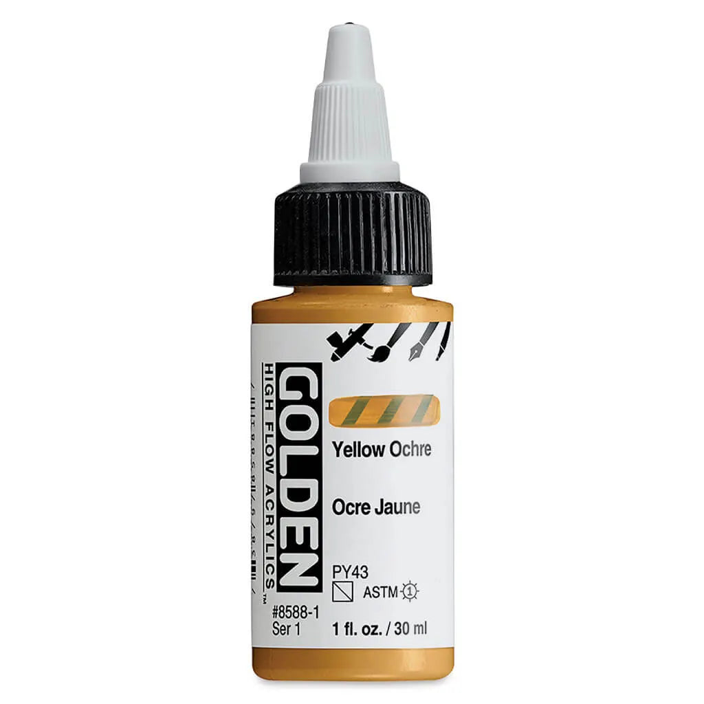 Golden High Flow Acrylic Paint 1oz Yellow Ochre S1