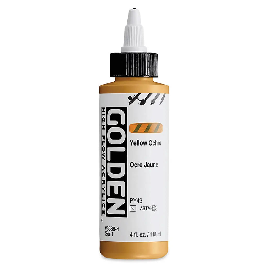 Golden High Flow Acrylic Paint 4oz Yellow Ochre S1