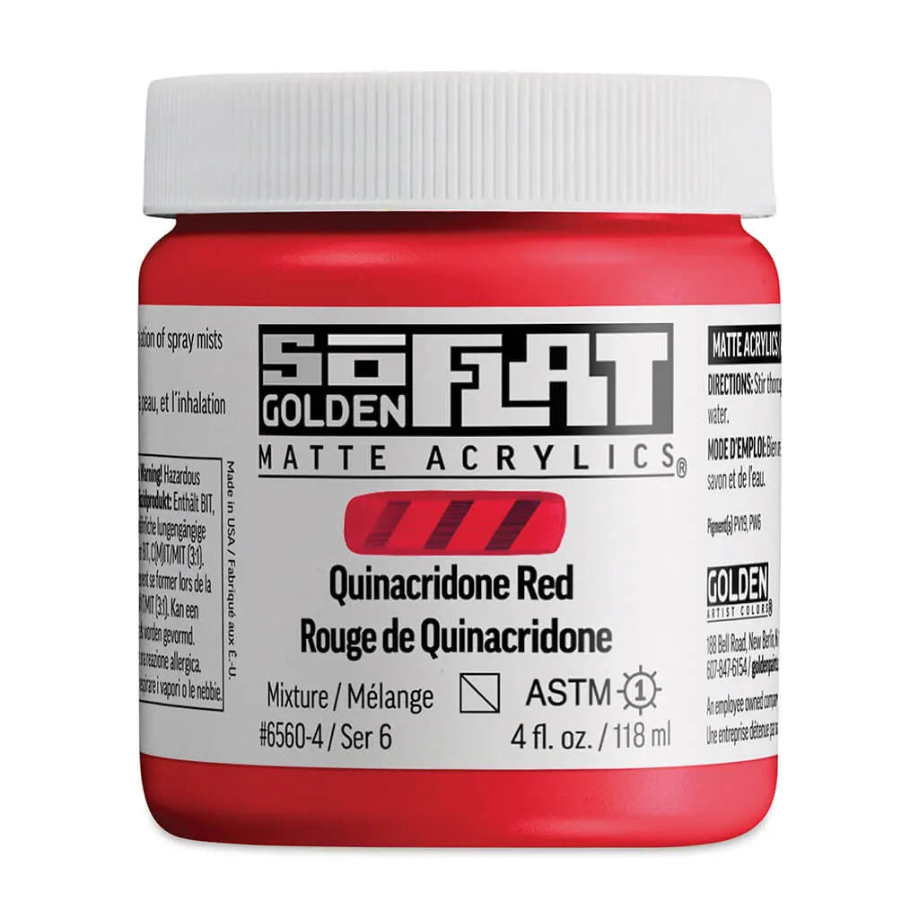 Golden SoFlat Matte Acrylic Paint 4oz Quinacridone Red S6