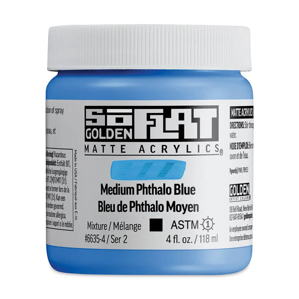 Golden SoFlat Matte Acrylic Paint 4oz Medium Phthalo Blue S2