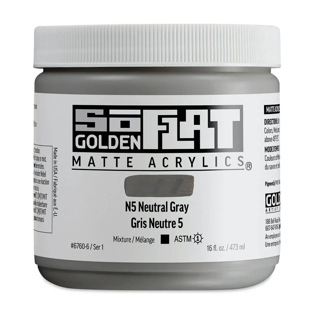 Golden SoFlat Matte Acrylic Paint 16oz N5 Neutral Gray S1