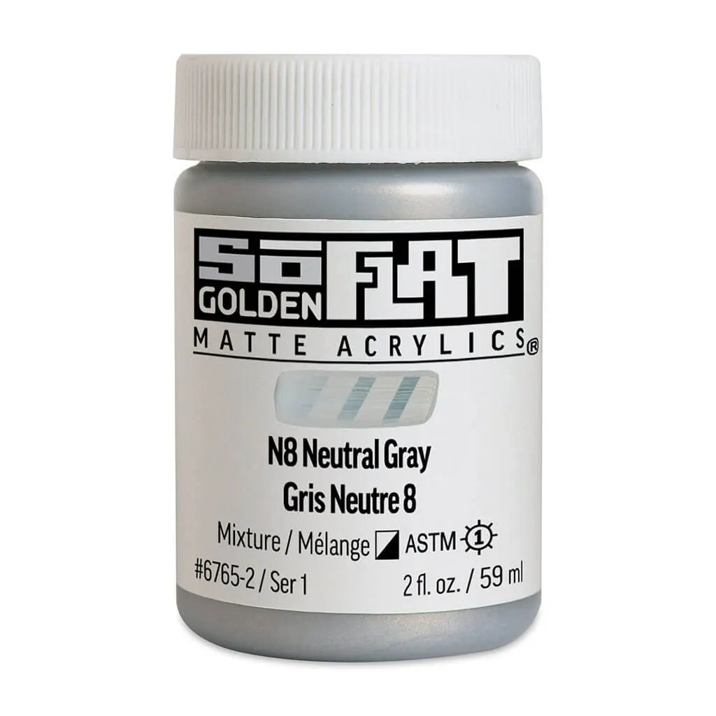 Golden SoFlat Matte Acrylic Paint 2oz N8 Neutral Gray S1
