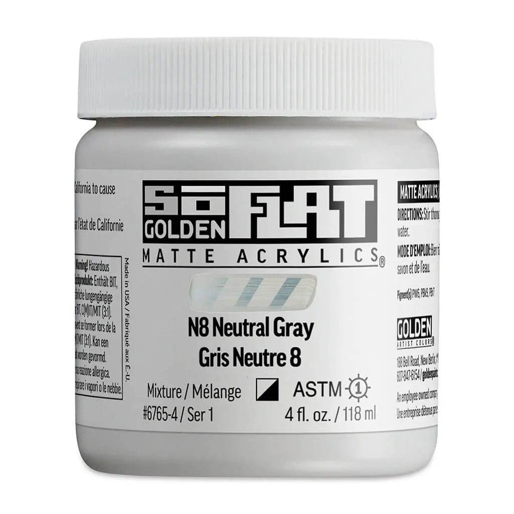 Golden SoFlat Matte Acrylic Paint 4oz N8 Neutral Gray S1
