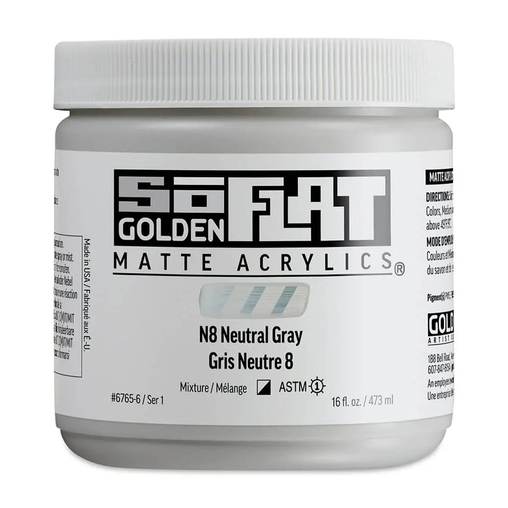 Golden SoFlat Matte Acrylic Paint 16oz N8 Neutral Gray S1