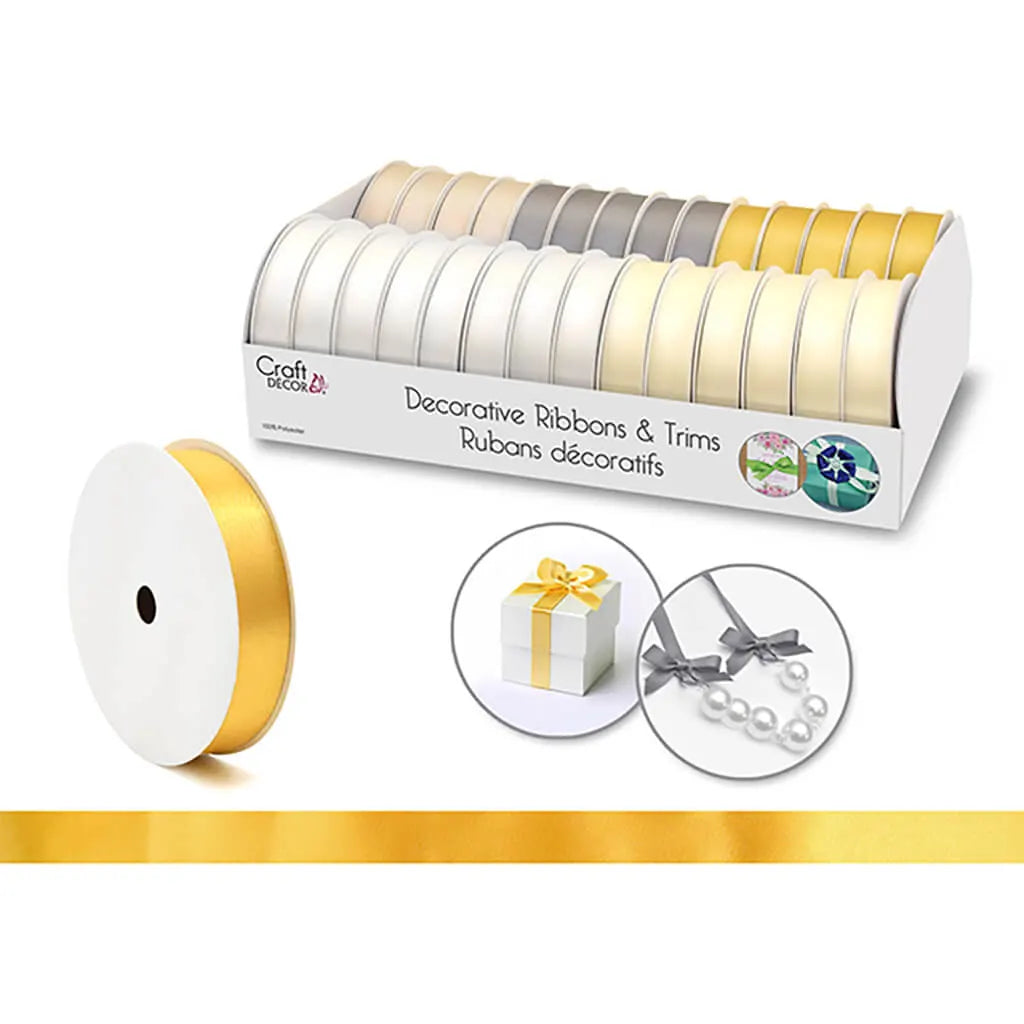 Craft Decor Ribbons/Trims: Poly-Satin 5/8IN x 4yd Rolls Elegance White