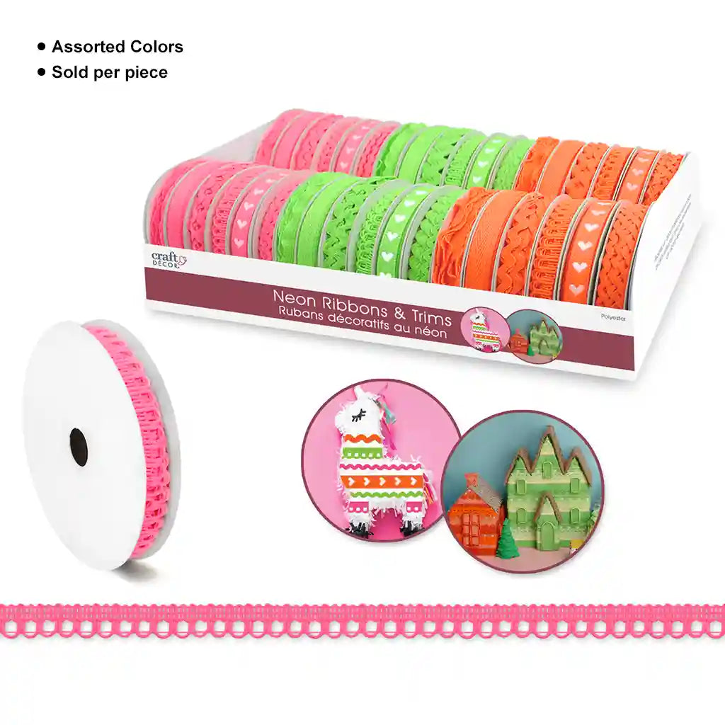 Craft Decor Ribbons/Trims: Neon Brights x 3yd Rolls