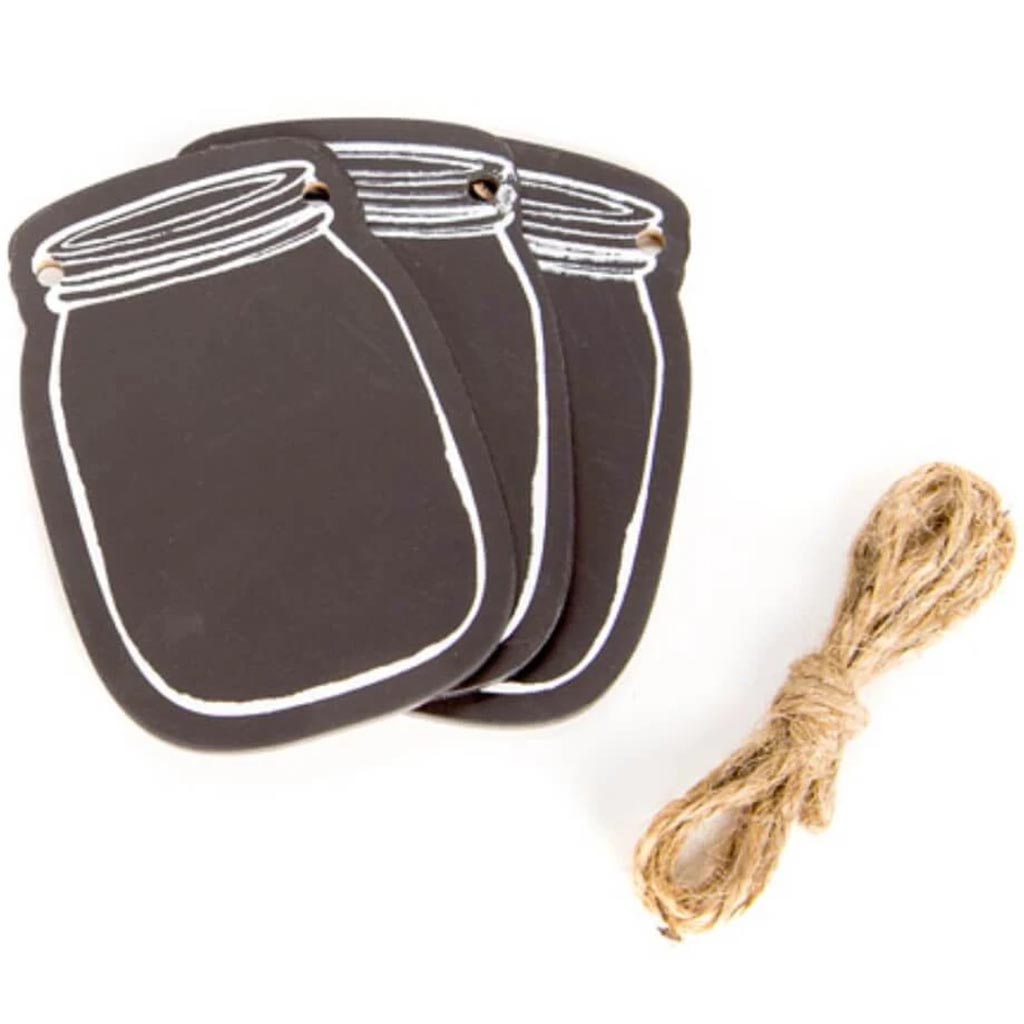 Chalkboard Mason Jar Tags with Jute Wood 2.3 x 3.3 inches 3 pieces