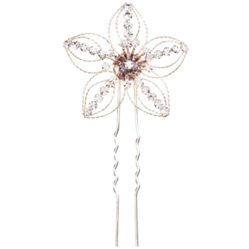 David Tutera Rhinestone Hair Pin Wire Flower Silver 1.5 x 3.5 inches