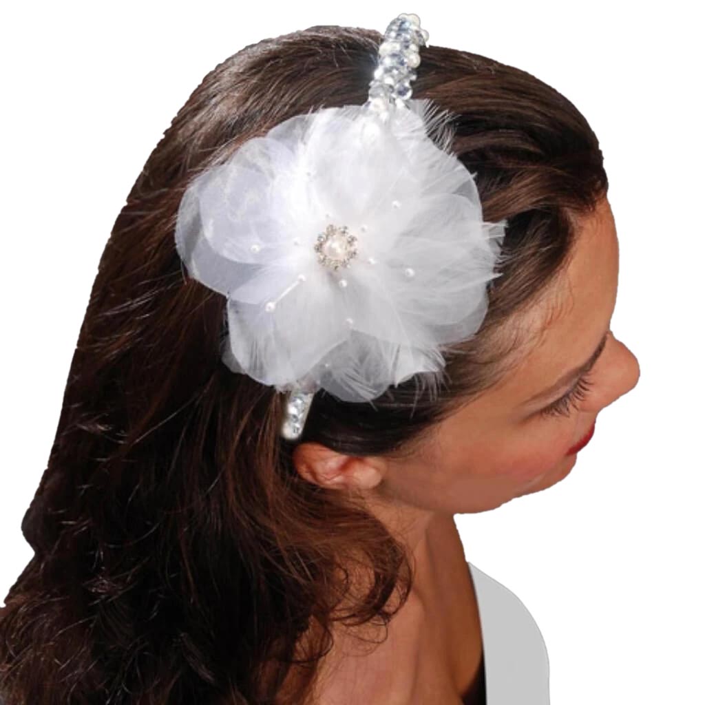 David Tutera Hair Comb Silk & Feather Flower White 4 inches
