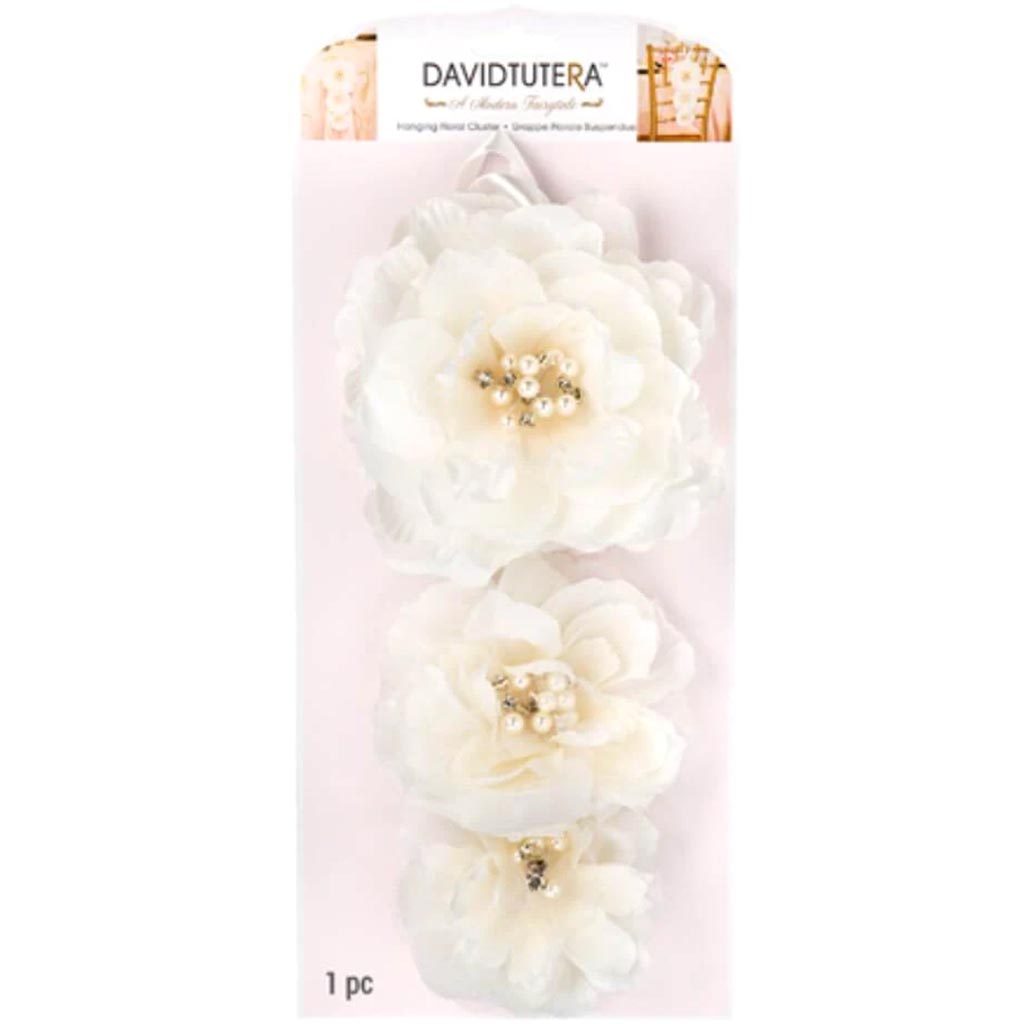 David Tutera Triple Flower Cascade with Ribbon Handle White 12.5 inches