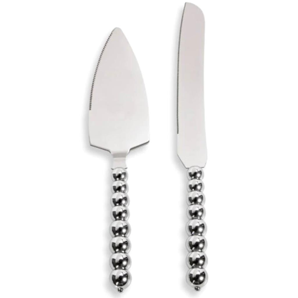 Silver Metal Cake Server Set with Beaded Handles 2 pieces