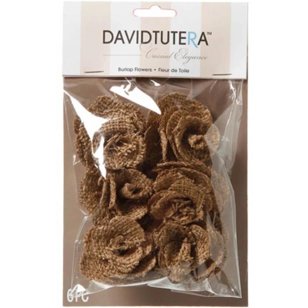 David Tutera Burlap Flowers Brown 2.5 x 1 inches 6 pieces