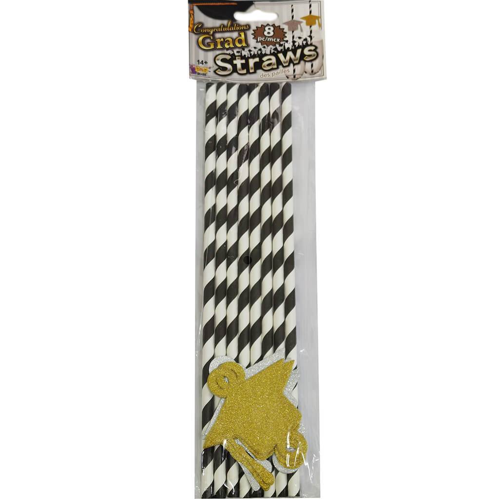 Graduation Cap Straws 8 Pack Party Drink Straws