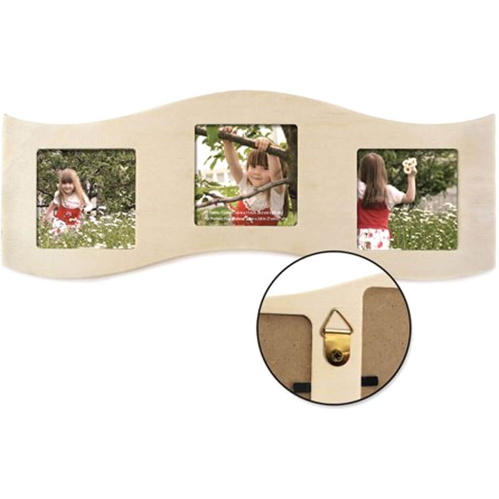 Wood Craft: Natural DIY 3 5/8"X11 7/16" 3-Window Photo Frame