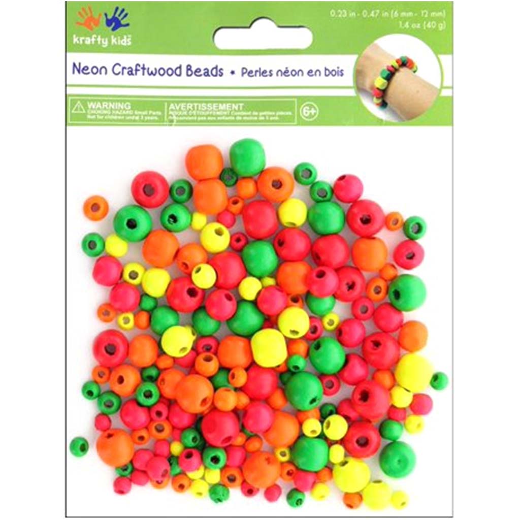 Craftwood Neon Beads 40g Asst Sizes