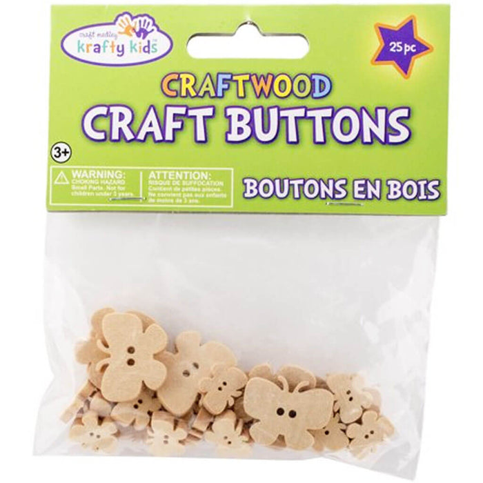 Craftwood Craft Shaped Button 25pc Butterfly