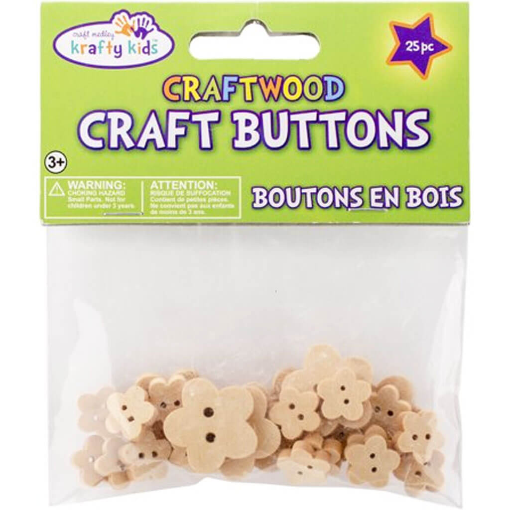 Craftwood Craft Shaped Button 25pc Flower