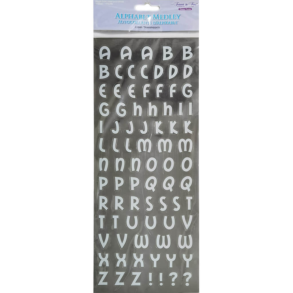 Scrapbook Sticker: 5in x 12in Alphabet 'Zany' Clear