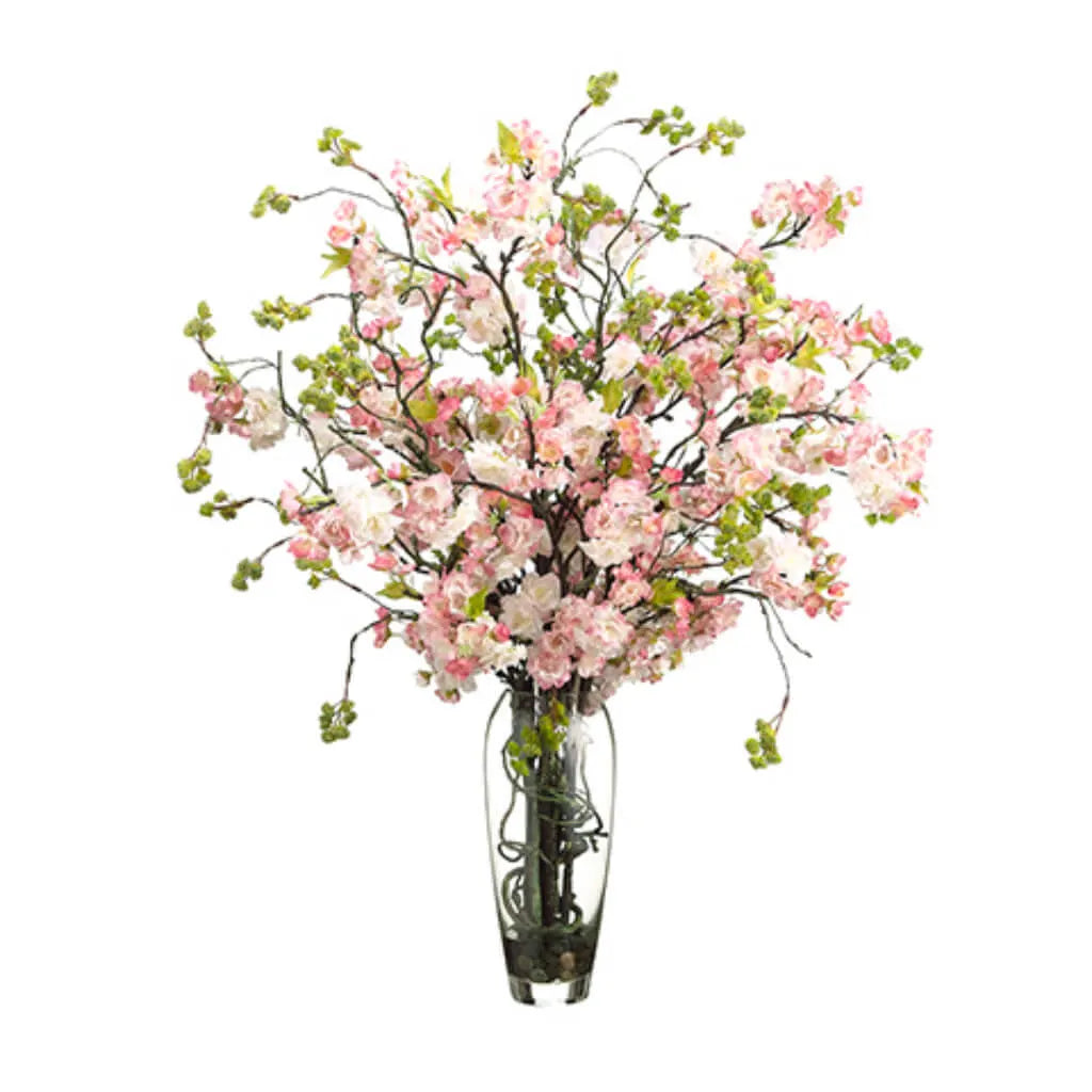 Cherry Blossom in Glass Vase 35in H x 30in W x 30in L