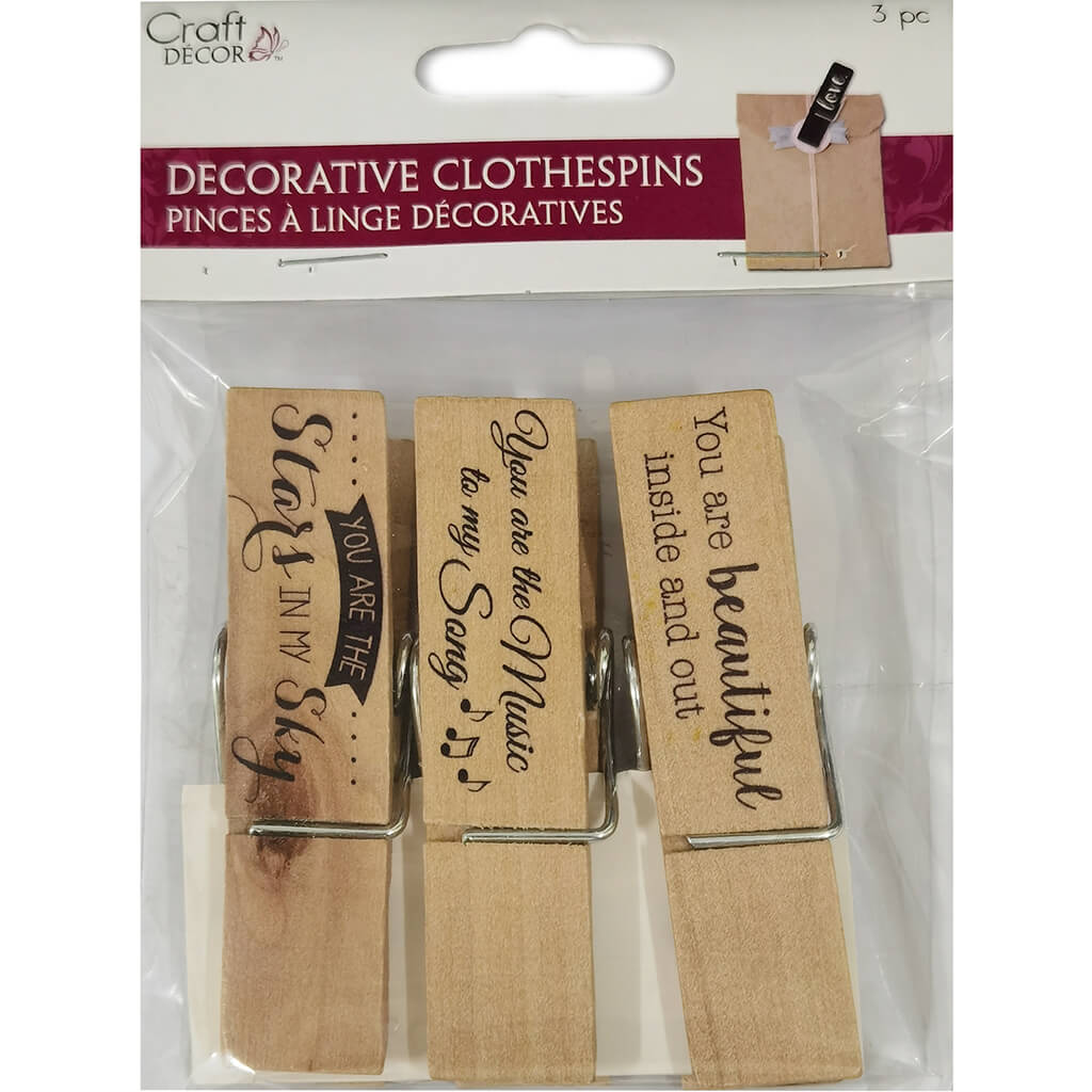 Craft Decor: 0.69in x 2.81in Wood Decorative Clothespins x3