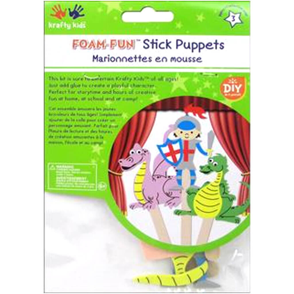 Krafty Kids Kit: DIY Foam Character Stick Puppets x3, Knights Tail