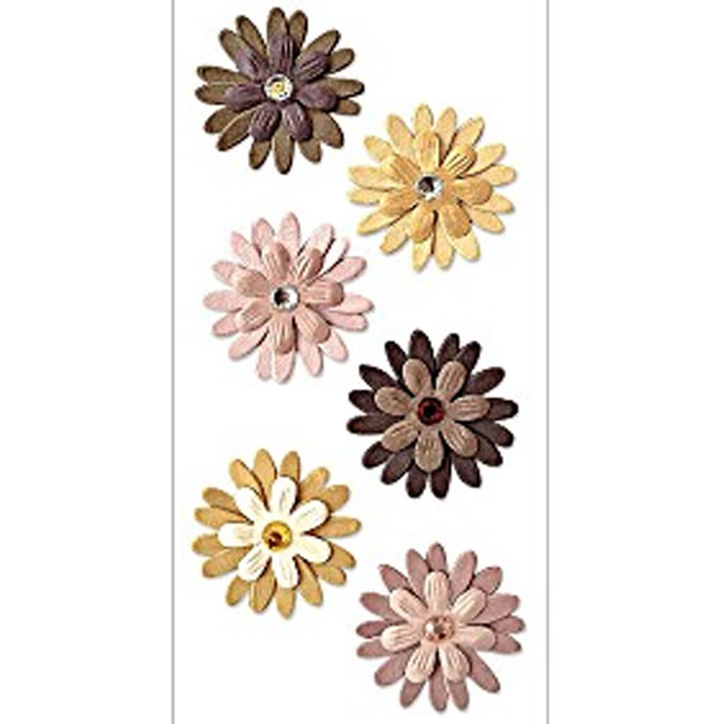 Floral Embellish: 37mm Embossed Layered Handmade Paper x6 with Gems