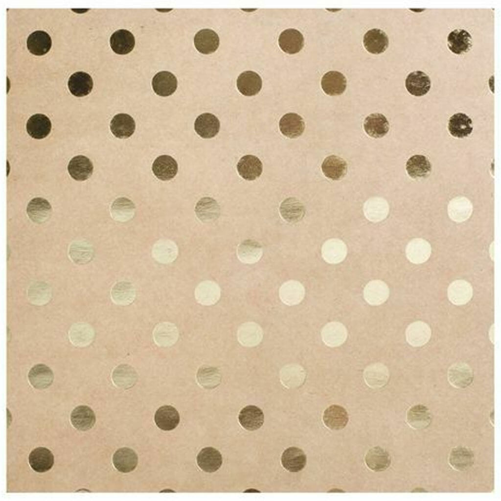 Scrapbook Paper 12in x 12in Bazzill Basics Foiled Kraft Paper, Dots