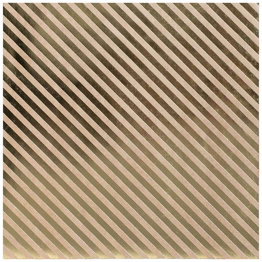 Scrapbook Paper 12in x 12in Bazzill Basics Foiled Kraft Paper, Gold Stripes