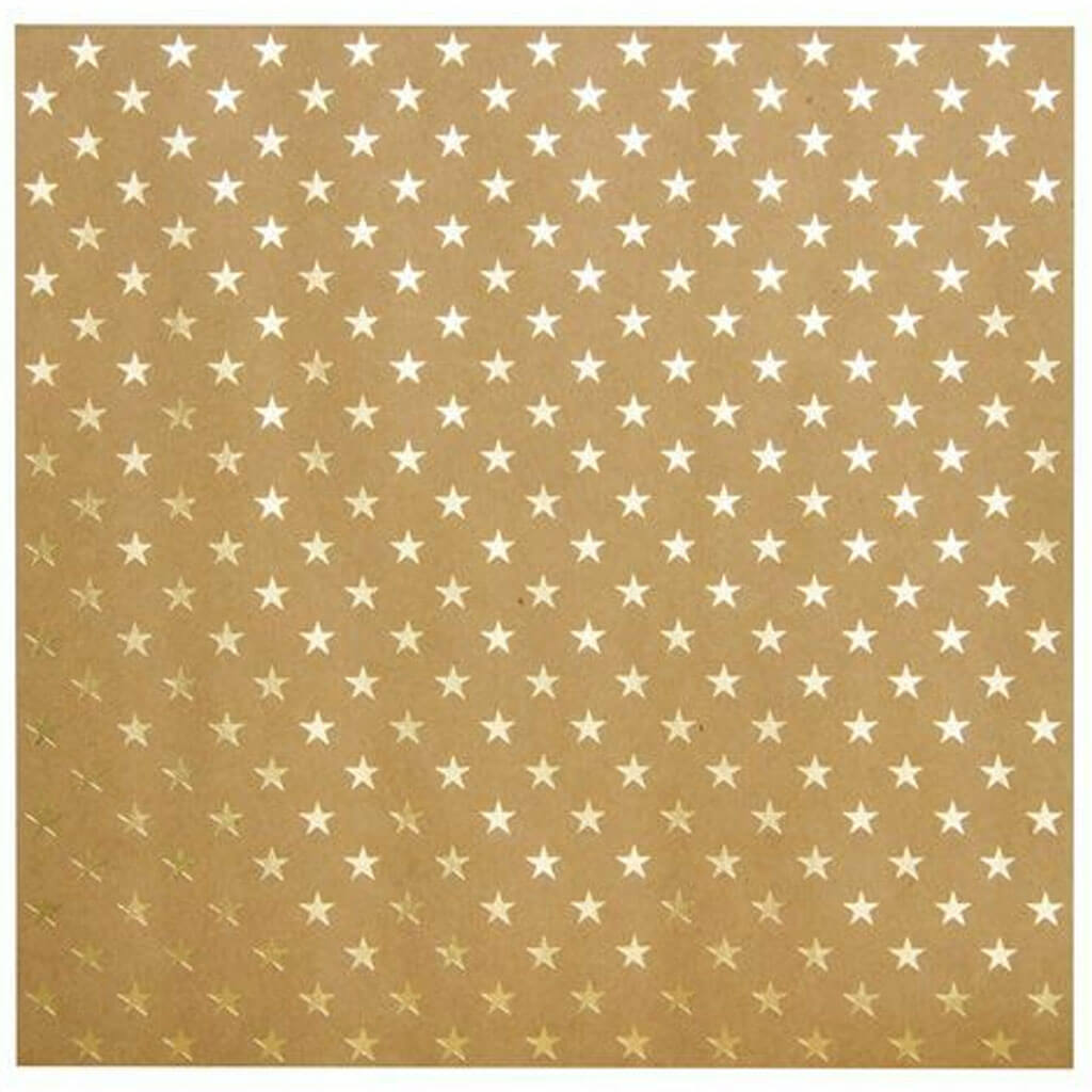 Scrapbook Paper 12in x 12in Bazzill Basics Foiled Kraft Paper, Gold Stars