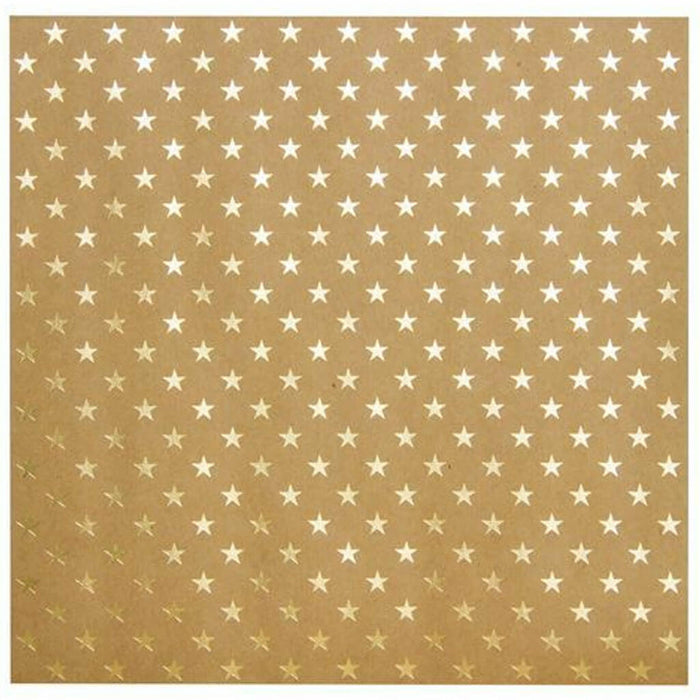 Scrapbook Paper 12in x 12in Bazzill Basics Foiled Kraft Paper, Gold Stars