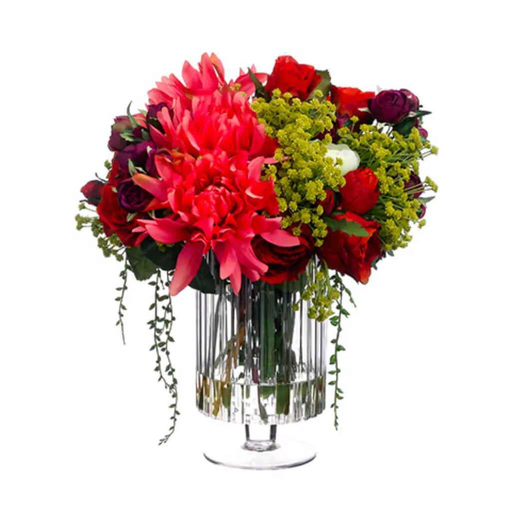 Dahlia / Rose in Glass Vase 15in H x 15in W x 16in L