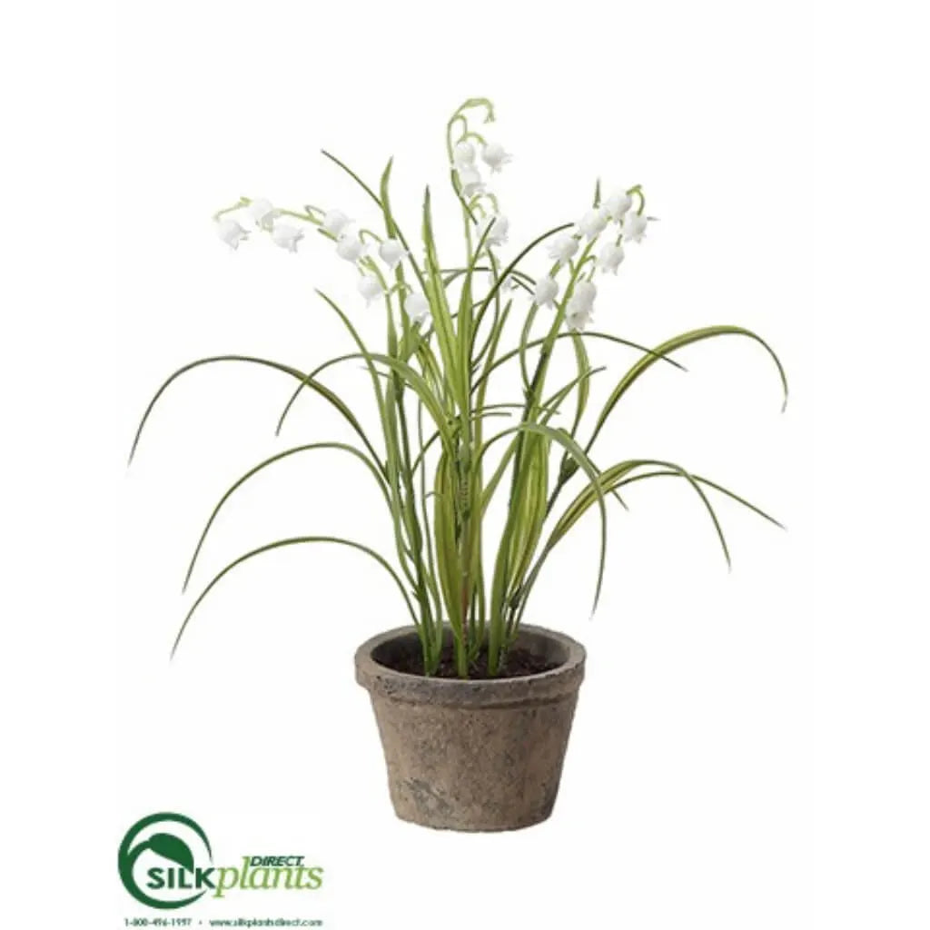 Lily of the Valley in Cement Pot, 11in, White
