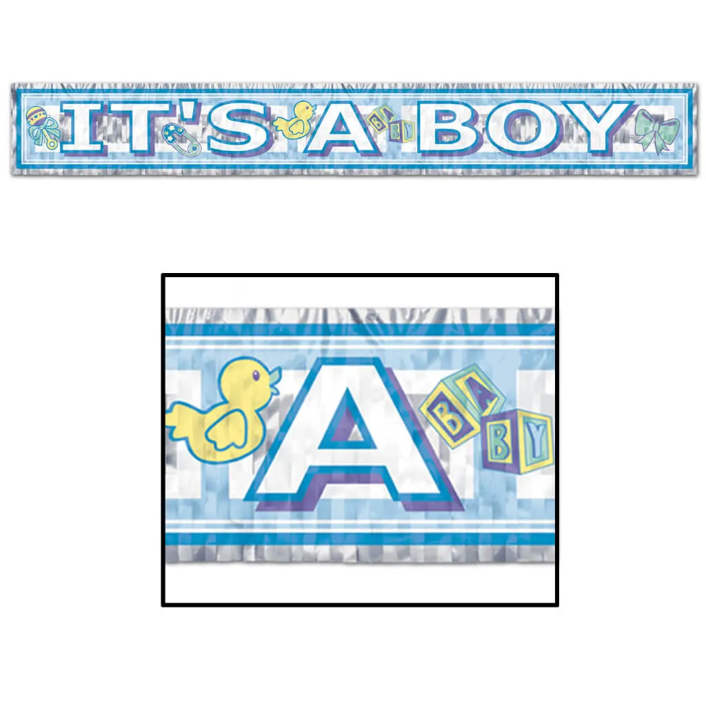 Metallic It&#39;s A Boy Fringe Banner