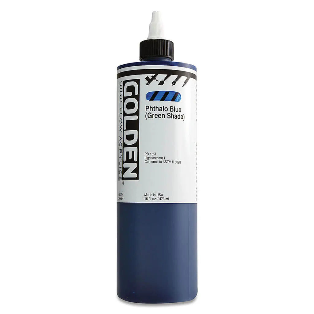 Golden High Flow Acrylic Paint 16oz Phthalo Blue (Green Shade) S4